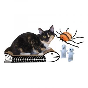 Fishbone Halloween Cat Scratcher and Toy Kit